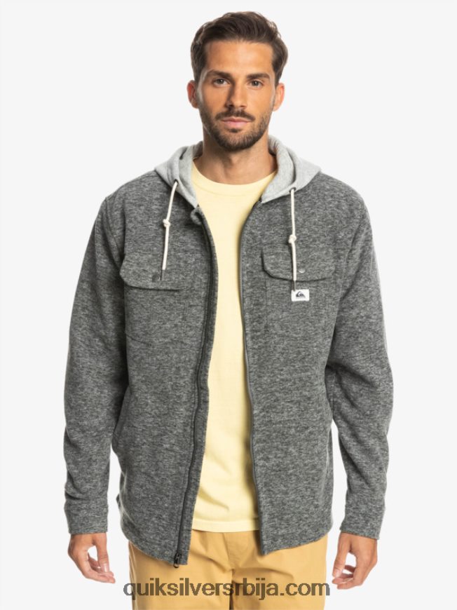 мушкарци Quiksilver супер јакна од флиса са капуљачом на патент затварач тамно сиви вријесак Z824VN1472