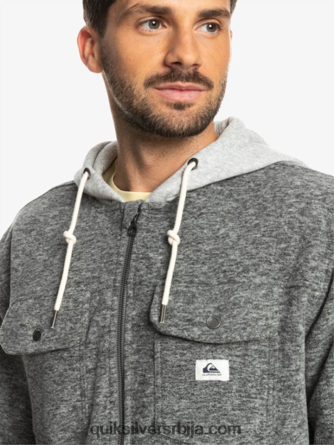 мушкарци Quiksilver супер јакна од флиса са капуљачом на патент затварач тамно сиви вријесак Z824VN1472