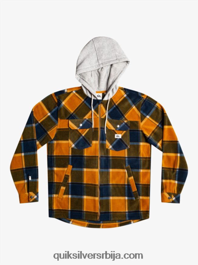мушкарци Quiksilver супер јакна од флиса са капуљачом на патент затварач буцк браон фланел плаид Z824VN1474