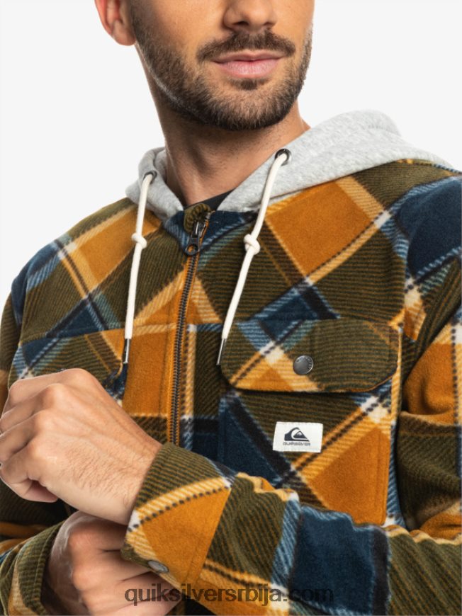 мушкарци Quiksilver супер јакна од флиса са капуљачом на патент затварач буцк браон фланел плаид Z824VN1474
