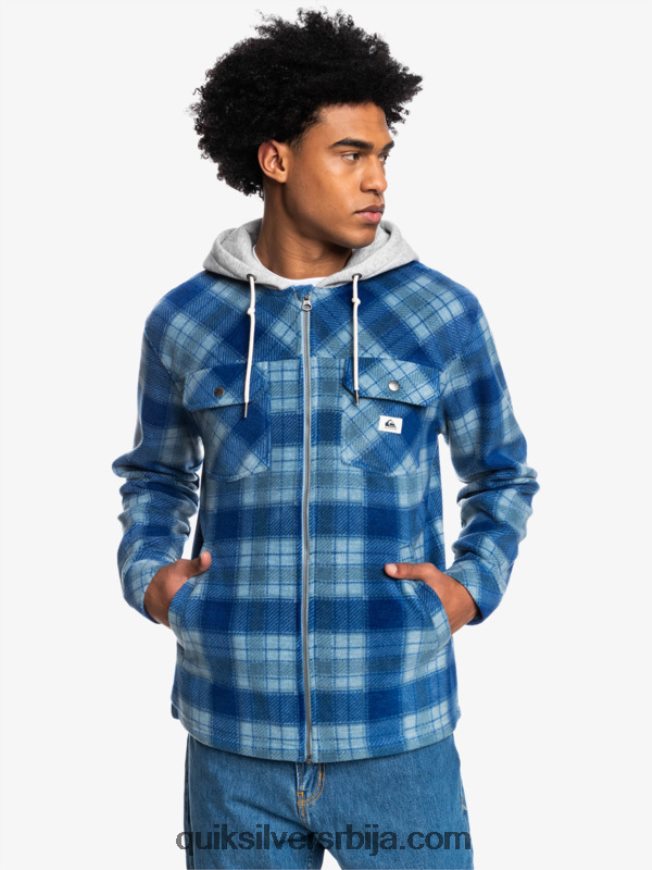 мушкарци Quiksilver супер јакна од флиса са капуљачом на патент затварач содалит плави супер плаид Z824VN1475