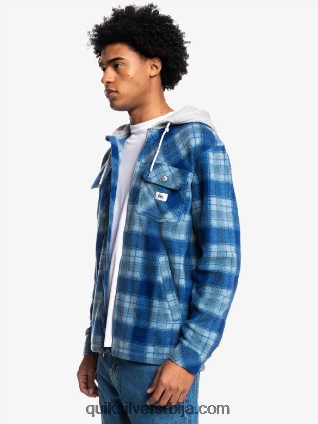 мушкарци Quiksilver супер јакна од флиса са капуљачом на патент затварач содалит плави супер плаид Z824VN1475