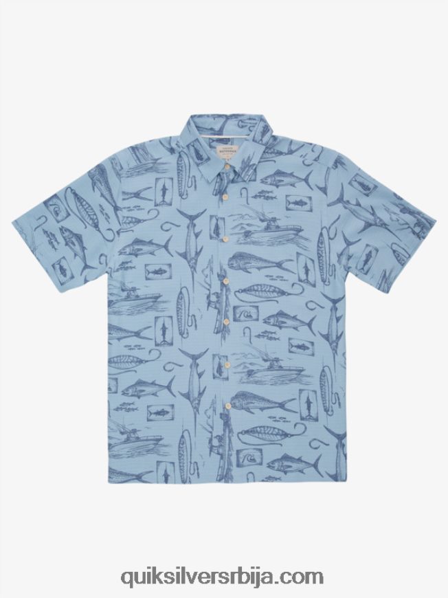 мушкарци Quiksilver Ватерман слацк лине кошуља кратких рукава сумрачно плава опуштена линија Z824VN1218