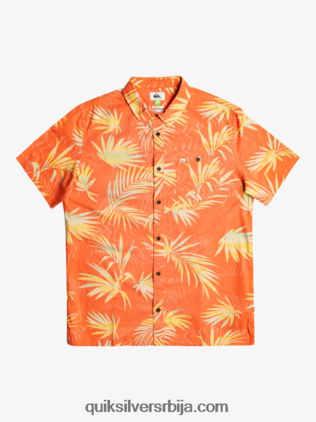 мушкарци Quiksilver подерана памучна кошуља кратких рукава свеж лосос исцепан Z824VN1241