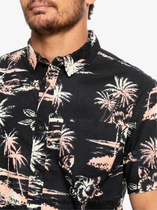 мушкарци Quiksilver аирфлов памучна кошуља кратких рукава црни проток ваздуха Z824VN1369