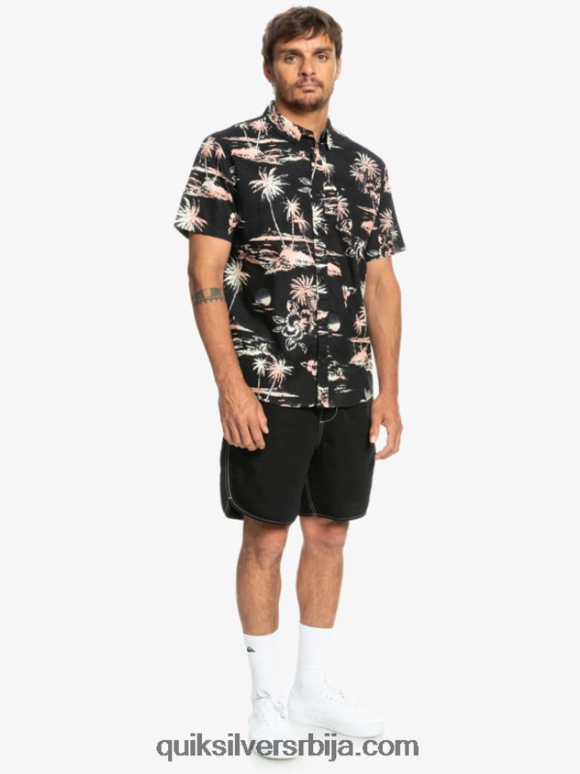 мушкарци Quiksilver аирфлов памучна кошуља кратких рукава црни проток ваздуха Z824VN1369