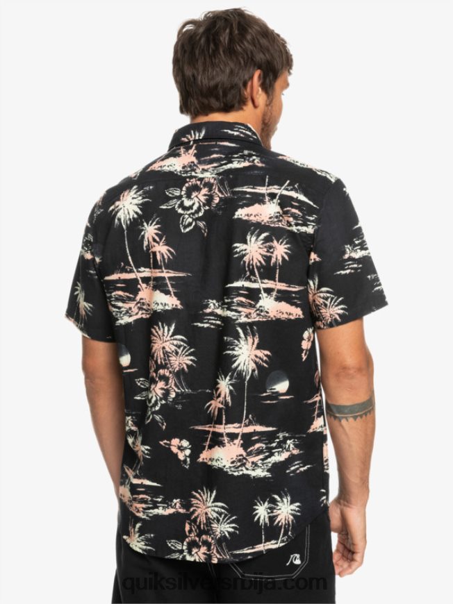 мушкарци Quiksilver аирфлов памучна кошуља кратких рукава црни проток ваздуха Z824VN1369