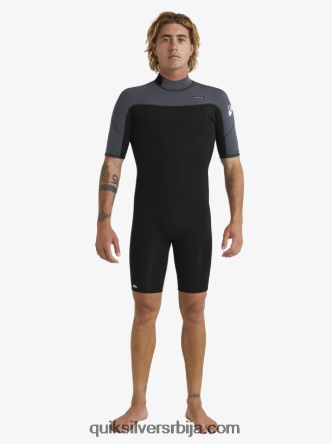 мушкарци Quiksilver 2/2мм одело са кратким рукавима са патент затварачем за свакодневне сесије црни/пиштољски метал Z824VN1433
