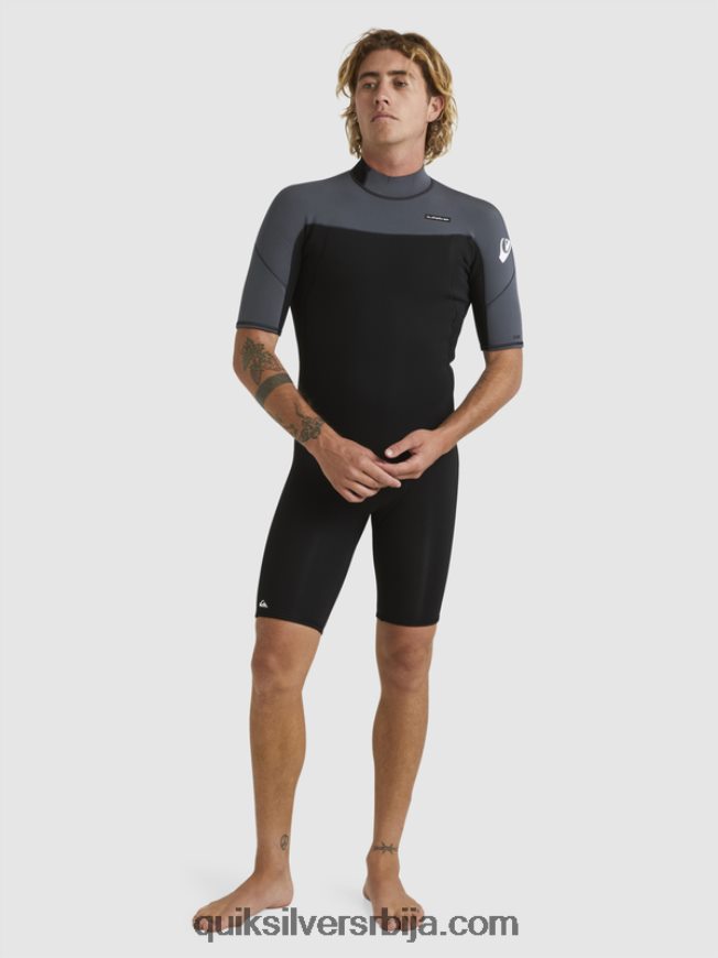 мушкарци Quiksilver 2/2мм одело са кратким рукавима са патент затварачем за свакодневне сесије црни/пиштољски метал Z824VN1433