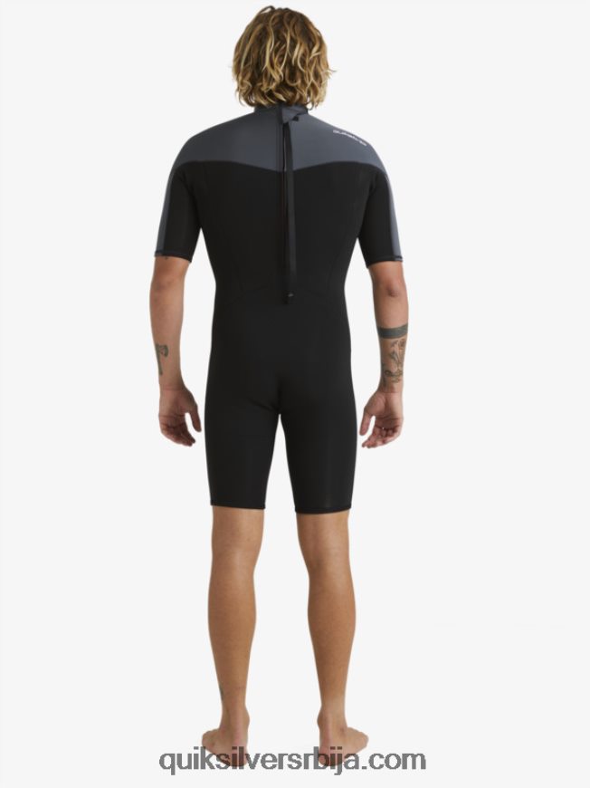 мушкарци Quiksilver 2/2мм одело са кратким рукавима са патент затварачем за свакодневне сесије црни/пиштољски метал Z824VN1433