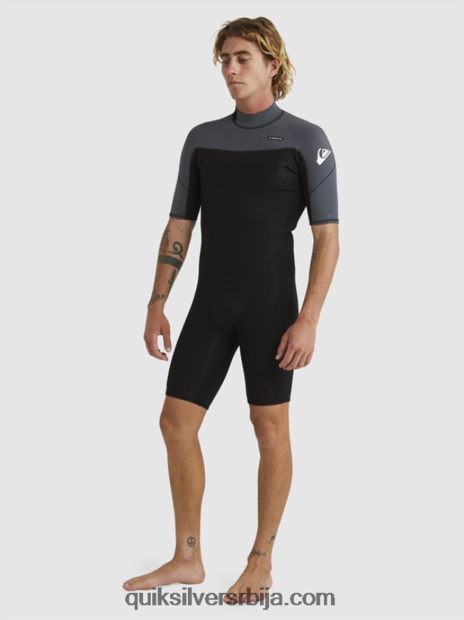мушкарци Quiksilver 2/2мм одело са кратким рукавима са патент затварачем за свакодневне сесије црни/пиштољски метал Z824VN1433