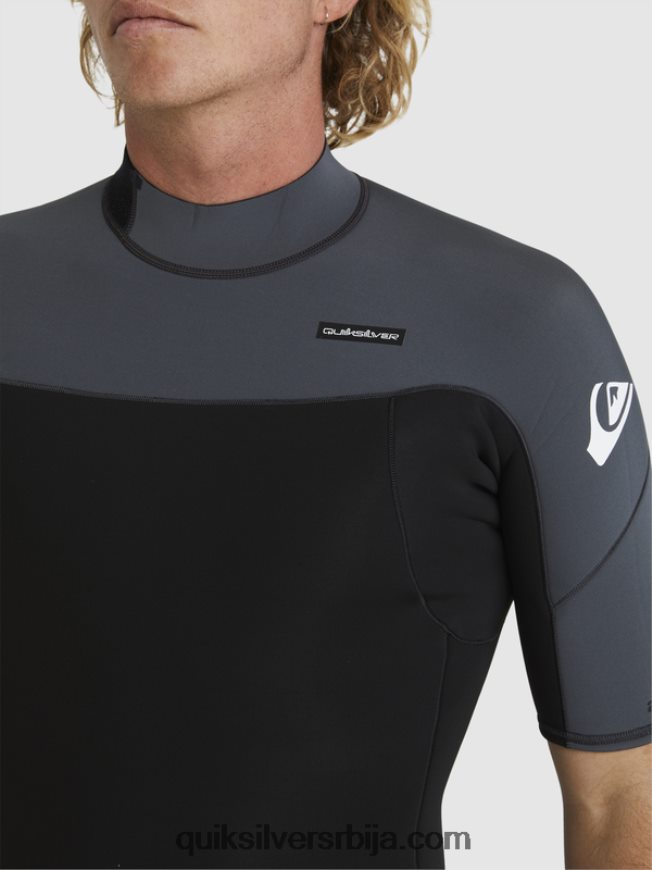 мушкарци Quiksilver 2/2мм одело са кратким рукавима са патент затварачем за свакодневне сесије црни/пиштољски метал Z824VN1433