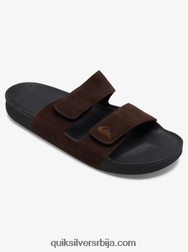мушкарци Quiksilver риви кожне сандале са дуплим подешавањем браон црни Z824VN1287